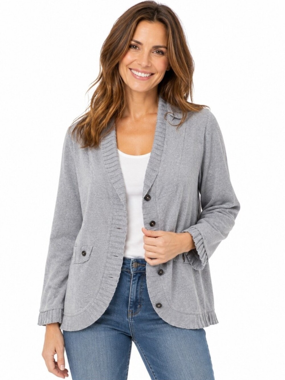 White House Black Market Light Grey Knit Button-Front Wool Blazer (Size:small),